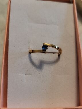 Gold-Plate Open Ring with Blue Stone - Women's Jewelry